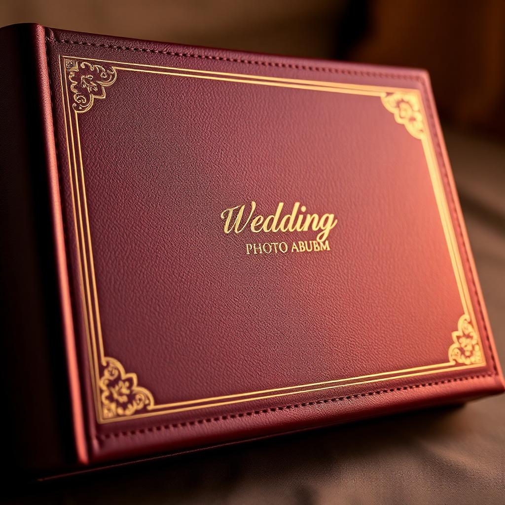 Handcrafted premium leather photo album with gold foil detail